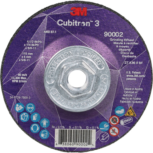 Cubitron 3 Depressed Centre Grinding Wheel, 4-1/2" x 1/4", 5/8"-11 Arbor, Ceramic, Type T27 Ottawa Fastener Supply