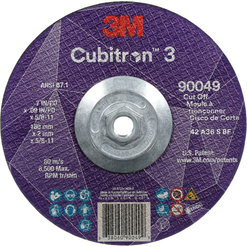 Meule &agrave; tronçonner Cubitron 3, 7" x 0,09", Arbre de 5/8"-11, Type T27, C&eacute;ramique, 8500 Tr/min Ottawa Fastener Supply