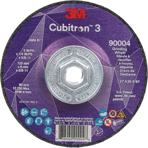 Cubitron 3 meule a moyeu d&eacute;port&eacute;, 5" x 0,25", Arbre 5/8"-11, C&eacute;ramique, Type T27 Ottawa Fastener Supply