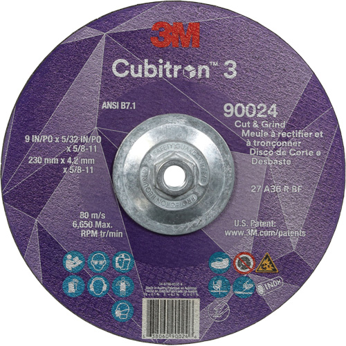 Cubitron 3 Cut and Grind Wheel, 9" x 5/32", 5/8"-11 Arbor, Type 27, 36 Grit, Ceramic Ottawa Fastener Supply