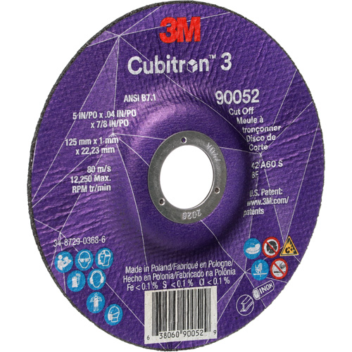 Cubitron 3 Cut-Off Wheel, 5" x 0.04", 7/8" Arbor, Type 27, Ceramic, 60 RPM Ottawa Fastener Supply