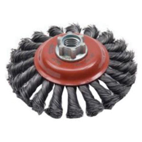 Brosse concave &agrave; fils nou&eacute;s torsad&eacute;s, Dia. 4", Fils 0,02", Arbre 5/8"-11, Acier Ottawa Fastener Supply