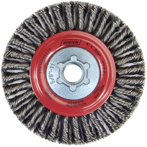 Brosse &agrave; fils nou&eacute;s pour cordons de soudure pour meuleuse angulaire, Dia. 4", Fils 0,02", Arbre 5/8"-11, Acier Ottawa Fastener Supply