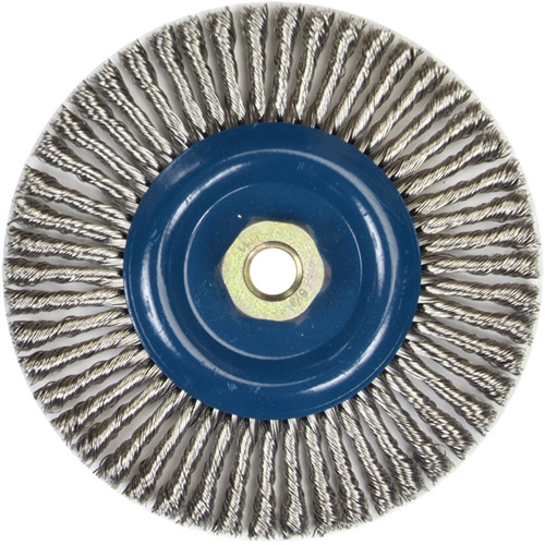 Brosse &agrave; fils nou&eacute;s pour cordons de soudure pour meuleuse angulaire, Dia. 6", Fils 0,02", Arbre 5/8"-11, Acier inoxydable Ottawa Fastener Supply