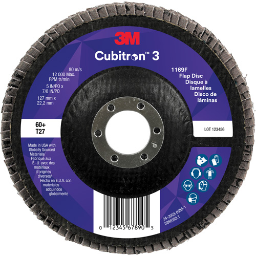 Cubitron 3 Flat Flap Disc 1169F, 5" x 7/8", Type T27, 60+ Grit, Ceramic Ottawa Fastener Supply
