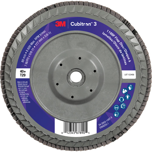 Cubitron 3 Conical  Flap Disc with Quick Change 1169F, 7" x 5/8"-11, Type T29, 40+ Grit, Ceramic Ottawa Fastener Supply