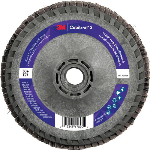 Cubitron 3 Flat Flap Disc with Quick Change 1169F, 4-1/2" x 5/8"-11, Type T27, 60+ Grit, Ceramic Ottawa Fastener Supply