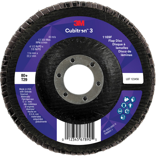 Cubitron 3 Conical  Flap Disc 1169F, 4-1/2" x 7/8", Type T29, 80+ Grit, Ceramic Ottawa Fastener Supply