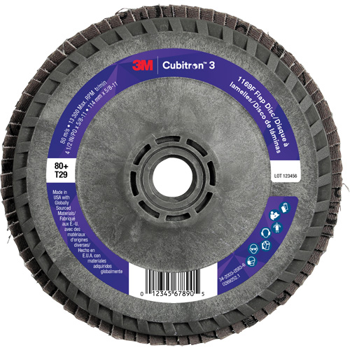 Cubitron 3 Conical  Flap Disc with Quick Change 1169F, 4-1/2" x 5/8"-11, Type T29, 80+ Grit, Ceramic Ottawa Fastener Supply