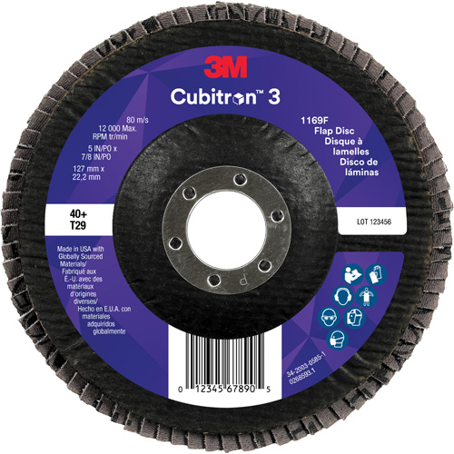 Cubitron 3 Conical  Flap Disc 1169F, 5" x 7/8", Type T29, 40+ Grit, Ceramic Ottawa Fastener Supply