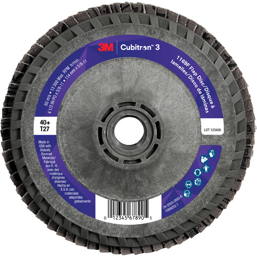 Cubitron 3 Flat Flap Disc with Quick Change 1169F, 4-1/2" x 5/8"-11, Type T27, 40+ Grit, Ceramic Ottawa Fastener Supply