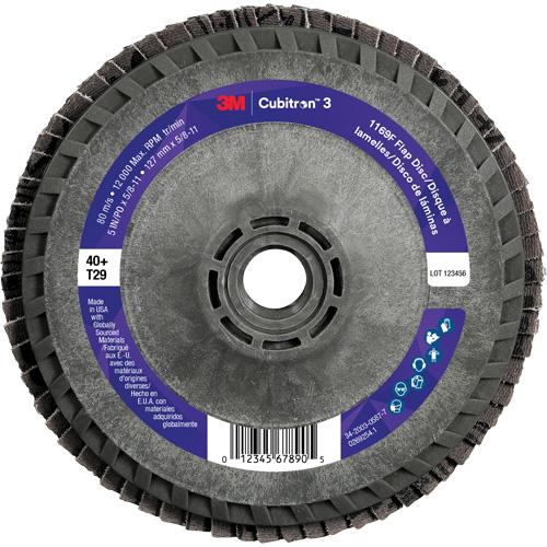Cubitron 3 Conical  Flap Disc with Quick Change 1169F, 5" x 5/8"-11, Type T29, 40+ Grit, Ceramic Ottawa Fastener Supply