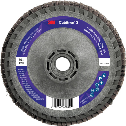 Cubitron 3 Conical  Flap Disc with Quick Change 1169F, 4-1/2" x 5/8"-11, Type T29, 60+ Grit, Ceramic Ottawa Fastener Supply