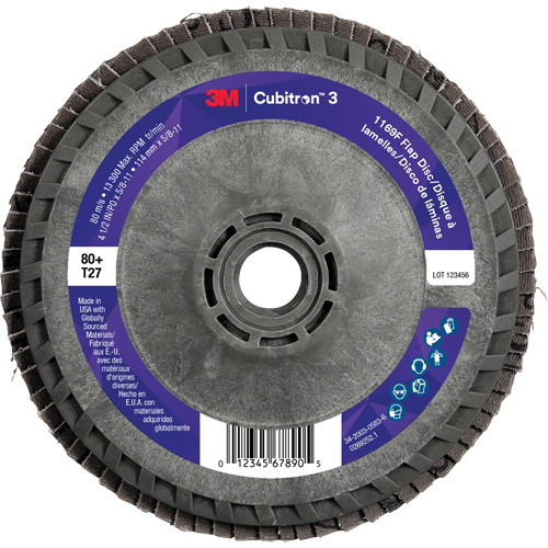 Cubitron 3 Flat Flap Disc with Quick Change 1169F, 4-1/2" x 5/8"-11, Type T27, 80+ Grit, Ceramic Ottawa Fastener Supply