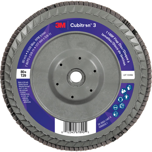 Cubitron 3 Conical  Flap Disc with Quick Change 1169F, 7" x 5/8"-11, Type T29, 80+ Grit, Ceramic Ottawa Fastener Supply