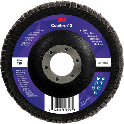 Cubitron 3 Conical  Flap Disc 1169F, 4-1/2" x 7/8", Type T29, 40+ Grit, Ceramic Ottawa Fastener Supply