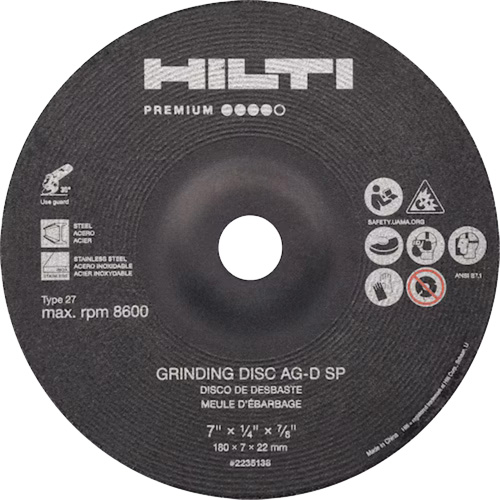 AG-D SP Premium Grinding Wheels, 5" x 1/4", 7/8" Arbor, Zirconium, Type 27 Ottawa Fastener Supply