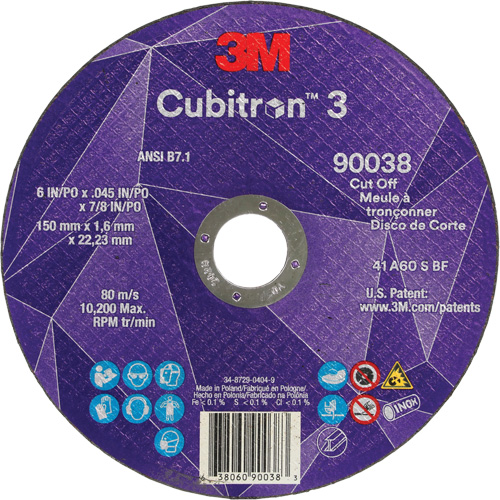 Meule &agrave; tronçonner Cubitron GRN 60+ 3, 6" x 0,045", Arbre de 7/8", Type T1, C&eacute;ramique, 10 200 Tr/min Ottawa Fastener Supply