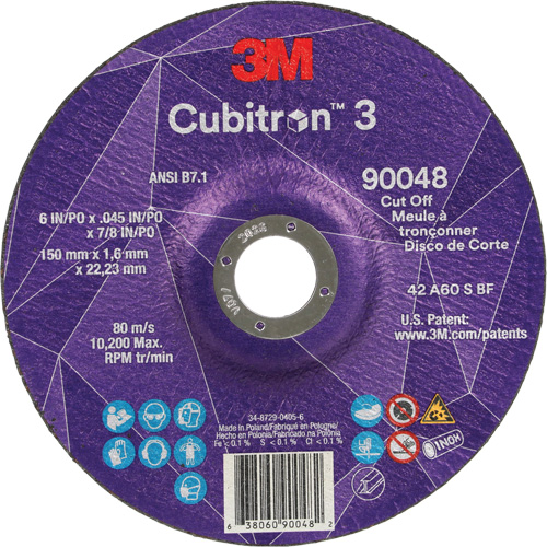 Cubitron 60+ Grit 3 Cut-Off Wheel, 6" x 0.045", 7/8" Arbor, Type T27, Ceramic, 10200 RPM Ottawa Fastener Supply