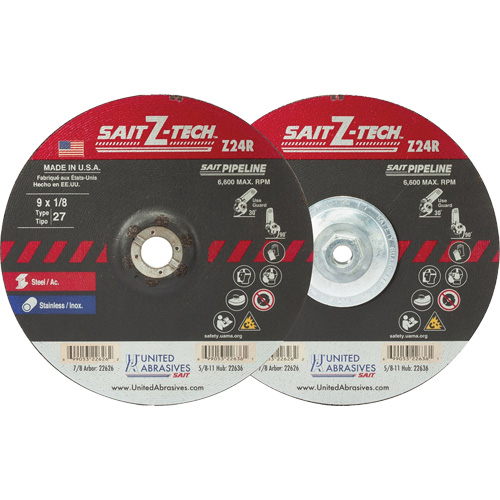 Meule haute performance pour pipelines Sait Z-Tech, 7" x 1/8", Arbre 5/8"-11, Zirconium, Type 27 Ottawa Fastener Supply