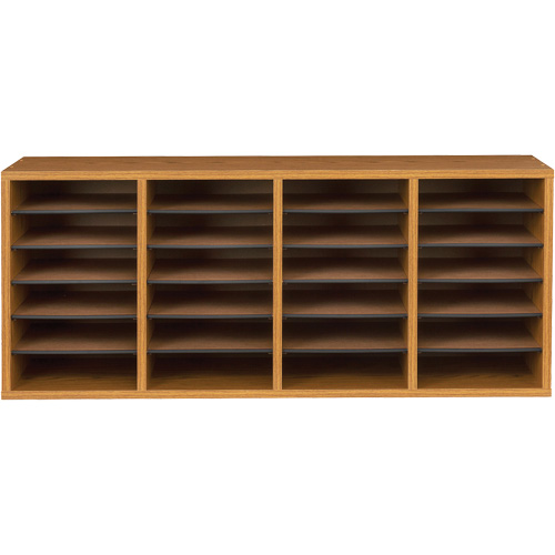 Adjustable Compartment Literature Organizer, Stationary, 24 Slots, Wood, 39-1/4" W x 11-3/4" D x 16-1/4" H Ottawa Fastener Supply