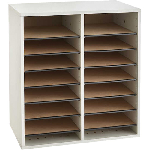 Adjustable Compartment Literature Organizer, Stationary, 16 Slots, Wood, 19-1/2" W x 11-3/4" D x 21" H Ottawa Fastener Supply