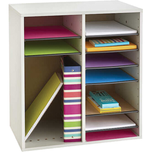 Adjustable Compartment Literature Organizer, Stationary, 16 Slots, Wood, 19-1/2" W x 11-3/4" D x 21" H Ottawa Fastener Supply