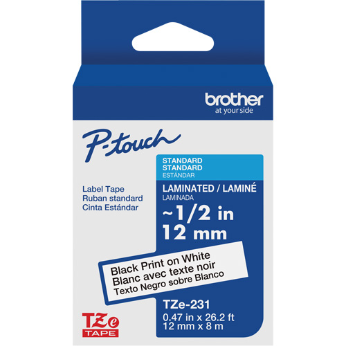 Tze Tape Cartridges, 12 mm x 26-1/4', Black on White Ottawa Fastener Supply