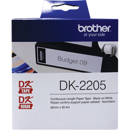 DK Series Continuous Length Label Tape, Paper, Black on White, 2-1/2" Width Ottawa Fastener Supply