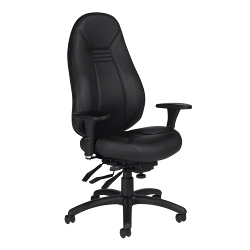 High Back Comfort Chair, Leather, Black, 300 lbs. Capacity Ottawa Fastener Supply
