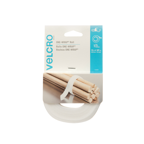 One-Wrap&reg; Fastener Tape, Hook & Loop, 12' x 3/4", Self-Grip, White Ottawa Fastener Supply