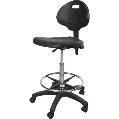 Heavy-Duty Ergonomic Stool, Mobile, Adjustable, 39" - 48", Polyurethane Seat, Black Ottawa Fastener Supply