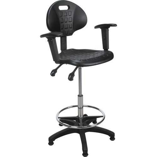 Heavy-Duty Ergonomic Stool with Adjustable Arm Rests, Stationary, Adjustable, 39" - 48", Polyurethane Seat, Black Ottawa Fastener Supply