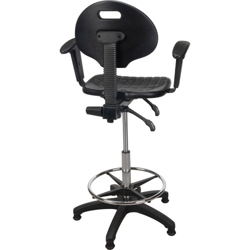 Heavy-Duty Ergonomic Stool with Adjustable Arm Rests, Stationary, Adjustable, 39" - 48", Polyurethane Seat, Black Ottawa Fastener Supply