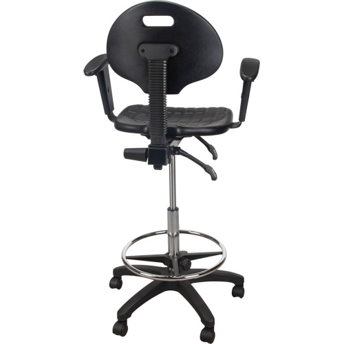Heavy-Duty Ergonomic Stool with Adjustable Arm Rests & Nylon Stem Casters, Mobile, Adjustable, 39" - 48", Polyurethane Seat, Black Ottawa Fastener Supply