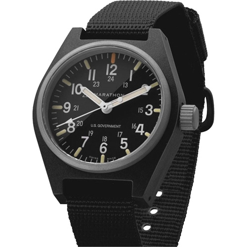 General Purpose Quartz with MaraGlo Watch, Analog, Battery Operated, 0.6" W x 1.3" D x 0.4" H, Black Ottawa Fastener Supply