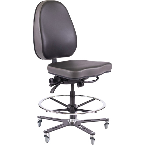 TF180 Ergonomic Industrial Chair, Mobile, Adjustable, Vinyl Seat, Black Ottawa Fastener Supply