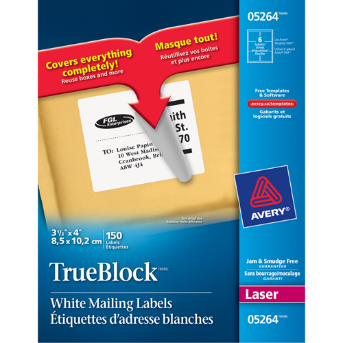 TrueBlock Laser Shipping Labels, 3-1/3" W x 4" L, White Ottawa Fastener Supply