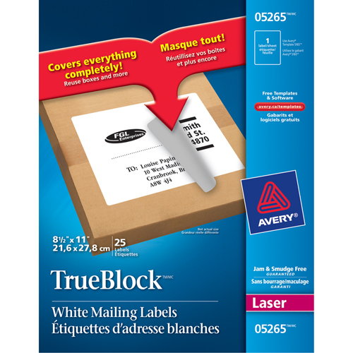 TrueBlock Laser Shipping Labels, 11" W x 8.5" L, White Ottawa Fastener Supply