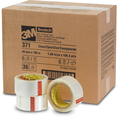Scotch&reg; Box Sealing Tapes 371, Hot Melt Adhesive, 2 mils, 48 mm (1-22/25") x 100 m (328') Ottawa Fastener Supply