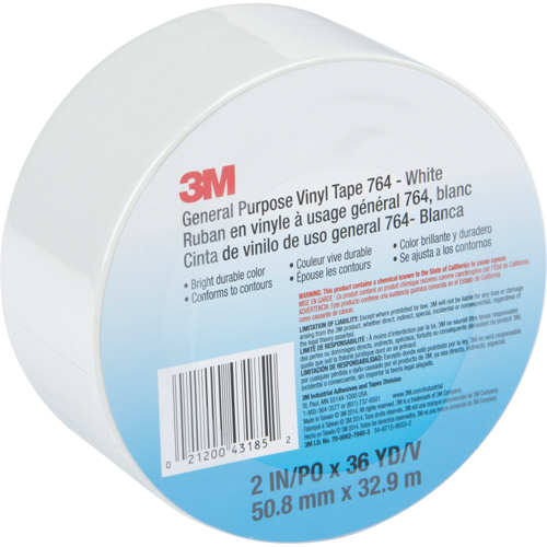 General Purpose Vinyl Tape 764, 48 mm (2") W x 32.9 m (108') L, White Ottawa Fastener Supply