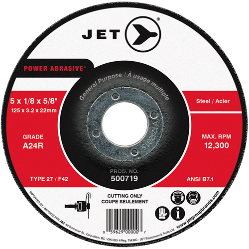 Power Abrasive Cut-Off Wheel, 5" x 1/8", 7/8" Arbor, Type 27, 12300 RPM Ottawa Fastener Supply