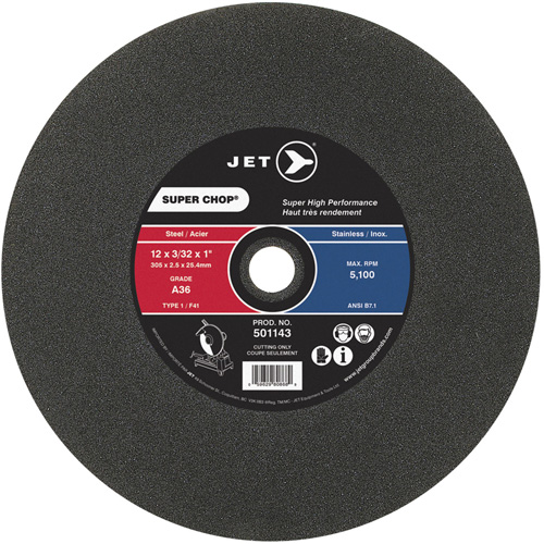 Super Chop Cut-Off Wheel, 12" x 3/32", 1" Arbor, Type 1, 5100 RPM Ottawa Fastener Supply