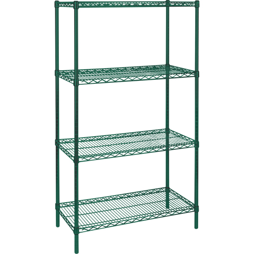Heavy-Duty Green Epoxy Finish Wire Shelving, 4 Tiers, 30" W x 63" H x 14" D Ottawa Fastener Supply