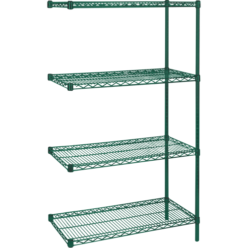 Heavy-Duty Green Epoxy Finish Wire Shelving, Add-On Kit, 4 Tiers, 30" W x 63" H x 14" D Ottawa Fastener Supply