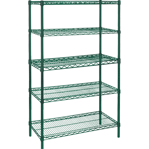 Heavy-Duty Green Epoxy Finish Wire Shelving, 5 Tiers, 36" W x 74" H x 18" D Ottawa Fastener Supply