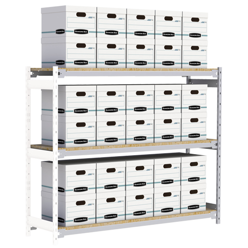 Wide Span Record Storage Shelving, Steel, 3 Shelves, 72" W x 18" D x 60" H, Add-On Kit Ottawa Fastener Supply