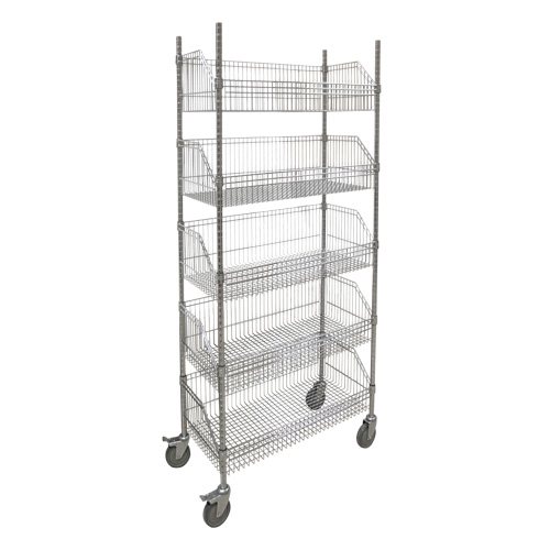 Wire Basket Shelving Cart, 5 Tiers, 36" W x 80" H x 18" D Ottawa Fastener Supply