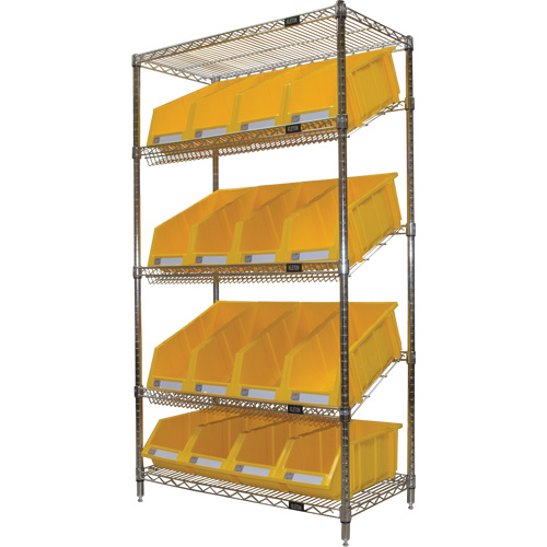 &eacute;tag&egrave;re en treillis m&eacute;tallique &agrave; tablettes inclin&eacute;es avec bacs, Tiers 5, 36" la x 63" h x 18" p Ottawa Fastener Supply