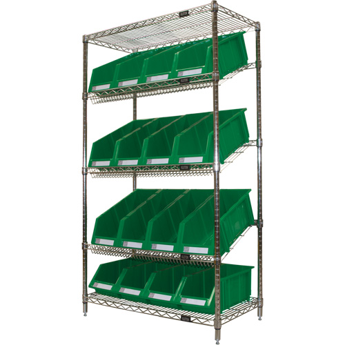 &eacute;tag&egrave;re en treillis m&eacute;tallique &agrave; tablettes inclin&eacute;es avec bacs, Tiers 5, 36" la x 63" h x 18" p Ottawa Fastener Supply